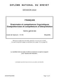 Brevet 2022 Série Générale Grammaire Et Compréhension | PDF | Fable |  Linguistique