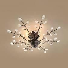 4 Lights Semi Flush Mount Lighting With Clear Crystal Decoration Vintage Ceiling Light Fixture In Black White Beautifulhalo Com