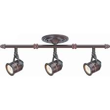 Now that the lighting track is screwed into the ceiling, you can slide the floating feed into the track. Hampton Bay 3 Light Antique Bronze Ceiling Bar Track Lighting Kit Ec4885abz The Home Depot