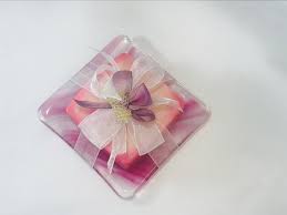 Pink Fused Glass Soap Dish With Soap
