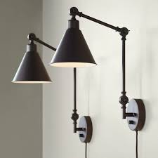 Industrial Swing Arm Wall Lights Set Of 2 Lamps Dark Bronze Sconce For Bedroom
