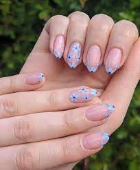 summer nail ideas blue flower gel nails