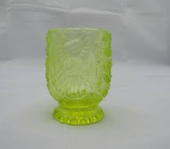 Yellow Vaseline Glass Woman With Flag