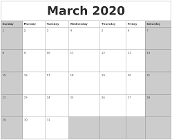March 2020 Calanders