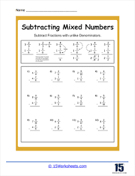 subtracting mixed numbers worksheets