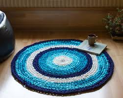 upcycled fabric blue circles floor