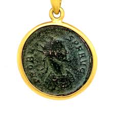 22k gold framed roman coin pendant on