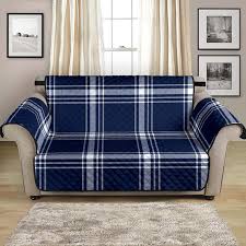 Plaid Loveseat Slipcover Navy Blue And