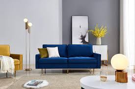 For a more calming effect, highlight dark undertones by pairing a blue sofa with dark cherry. Amazon Com Navy Blue Velvet Fabric Sofa Couch Julyfox 71 Inch Wide Mid Century Modern Living Room Couch 700lb Heavy Duty With 2 Throw Pillows Kitchen Dining