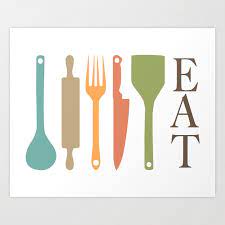 Eat Kitchen Wall Art With Utensils Art