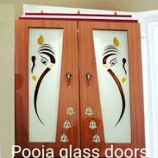 hinged brown printed pooja cabinet door