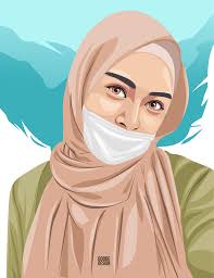 Gambar yang ada di internet kerap dijadikan narasumber untuk karakter atau tokoh animasi yang dibuat. Vector Vexel Of Hijab Girl Wearing A Mask Portrait Cartoon Illustration Art Girl Hijab Cartoon