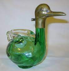 Antique Green Glass Duck Decanter
