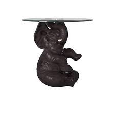Dark Gray Elephant Glass Top Side Table