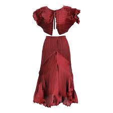 Issey Miyake Fete Skirt Suit Dress Pleated Vintage Red Purple
