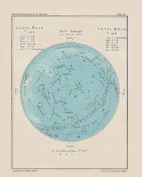 Vintage April Astronomy Star Constellation Chart Blue