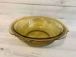 amber depression glass serving bowl