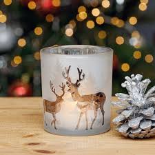 Frosted Silver Reindeer Glass Votive