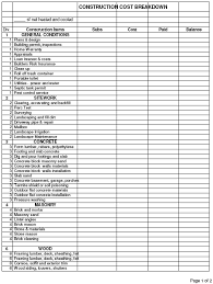 Cost Forms For Construction And Loan