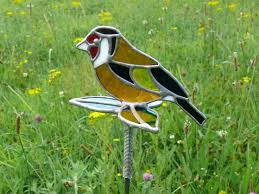 Gold Finch Stained Glass Garden Stake
