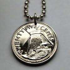 barbados 25 cents coin pendant