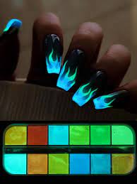dark nail powder fluorescence nail art