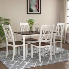 Two tone dining tables with brown table top and black legs. 5 Piece Dining Table Set Home Kitchen Table And Chairs Wood Dining Set Black White Cherry Walmart Com Walmart Com