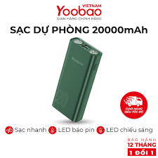 Mua Pin sạc dự phòng Yoobao L20 20000mAh tích hợp 2 đèn LED siêu sáng giá  rẻ nhất