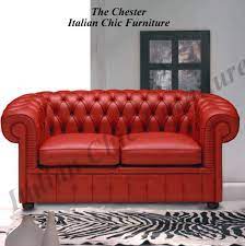 chester 2 seater italian leather sofa red