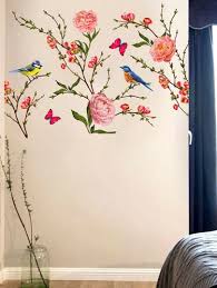 Flower Bird Print Wall Sticker Shein