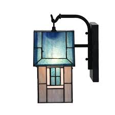 birdhouse look in blue stained glass