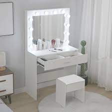 vanity table with 12 led lighted mirror