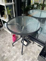 Outdoor Round Glass Table Metal Frame