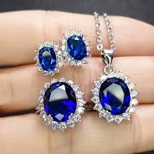 blue crystal sapphire sunflower jewelry set