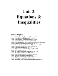 Unit 2 Equations Amp Inequalities