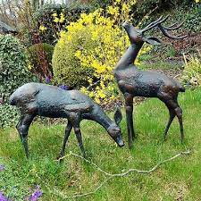 Deer Bronze Statues Metal Garden