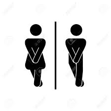 女の子と男の子のトイレのピクトグラム。面白いトイレのカップルの署名、絶望的なおしっこ女性男wcアイコン。楽しいバスルームのドアの看板。ユーモア公衆トイレ緊急ラスターシルエットの写真素材・画像素材  Image 152791954