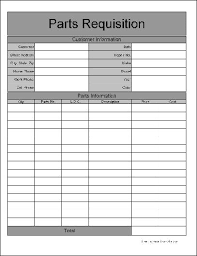 Free Wide Row Parts Requisition Form From Formville