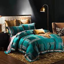 teal green and gold patchwork plaid and