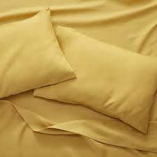 golden yellow linen king bed sheet
