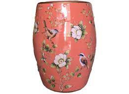 Ceramic Garden Stool Pink Birds