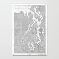 Puget Sound Washington State Nautical Chart Map Print 1956 Map Art Prints Canvas Print