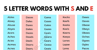 2500 cool 5 letter words with s and e