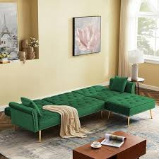 Velvet Reversible Sectional Sofa Bed