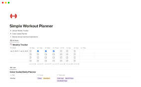 simple workout planner notion template