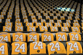Kobe bryant 24 small jersey white stitched nwot black mamba los angeles lakers. Lakers Honor Kobe Bryant With Jerseys In Staples Center