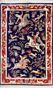 qum hunting scene silk persian rug