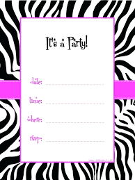 Birthday Party Card Template Invitation Cards Zebra Print