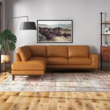 corner sectional sofa in cognac tan