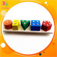 Đồ chơi thả 5 hình khối cơ bản bằng gỗ nhiều màu-Giáo cụ montessori cho bé 2  tuổi phát triển tư duy hình học và vận động - Đồ chơi học tập